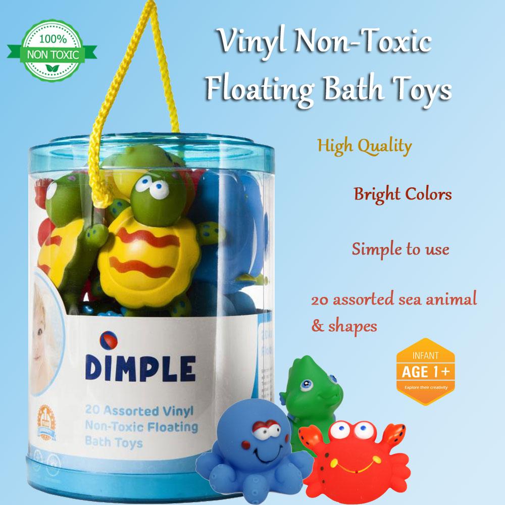 Set of 20 Vinyl NonToxic Floating Bath Toys, Assorted Colors & Shapes