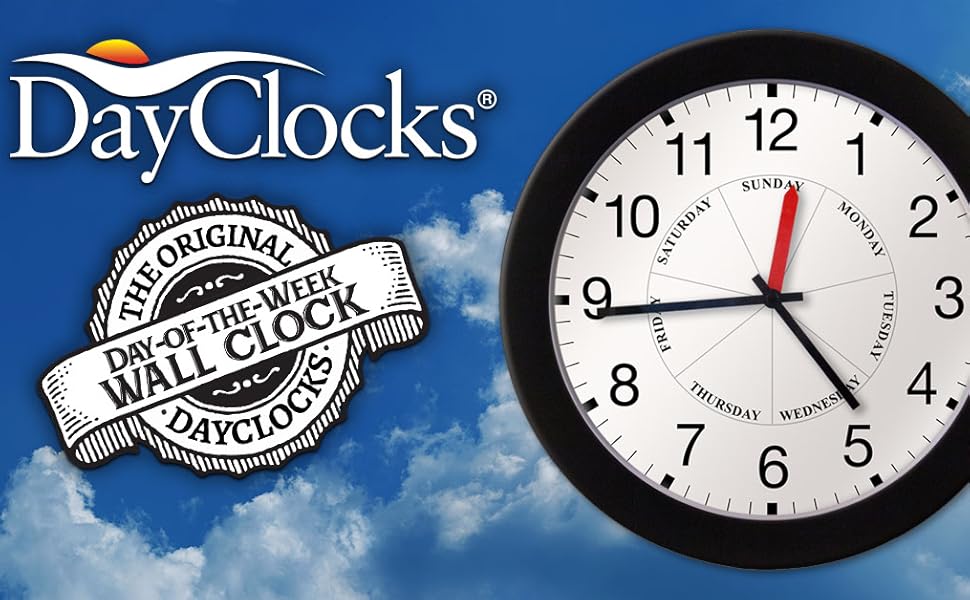 DayClocks Time & DayofTheWeek Wall Clock with Solid Plastic Frame