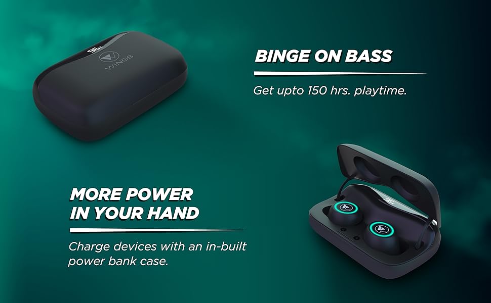 Wings PowerPods Upgraded 150 Hours Playtime True Wireless inEar