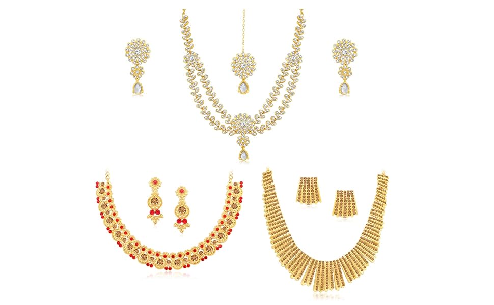 Buy Sukkhi Glossy LCT Gold Plated Austrian Diamond Set of 3 Necklace