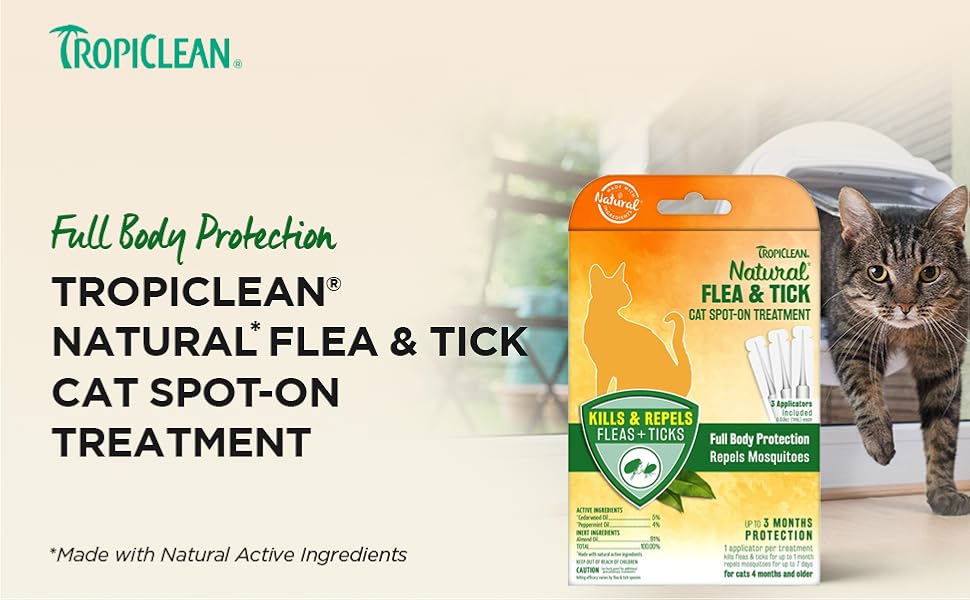 TropiClean Flea & Tick Cat SpotOn Treatment Kills Fleas & Ticks Up