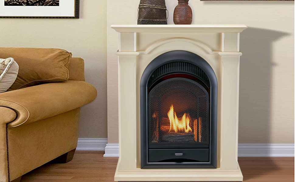 Dual Fuel Ventless Gas Fireplace System with Mantle