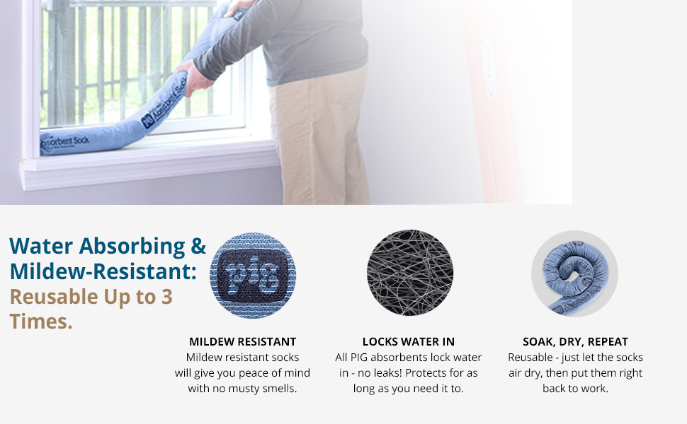 New Pig MildewResistant Absorbent Sock Water Absorbing Snake 1Gal Absorbency 48 L x 3 Diam