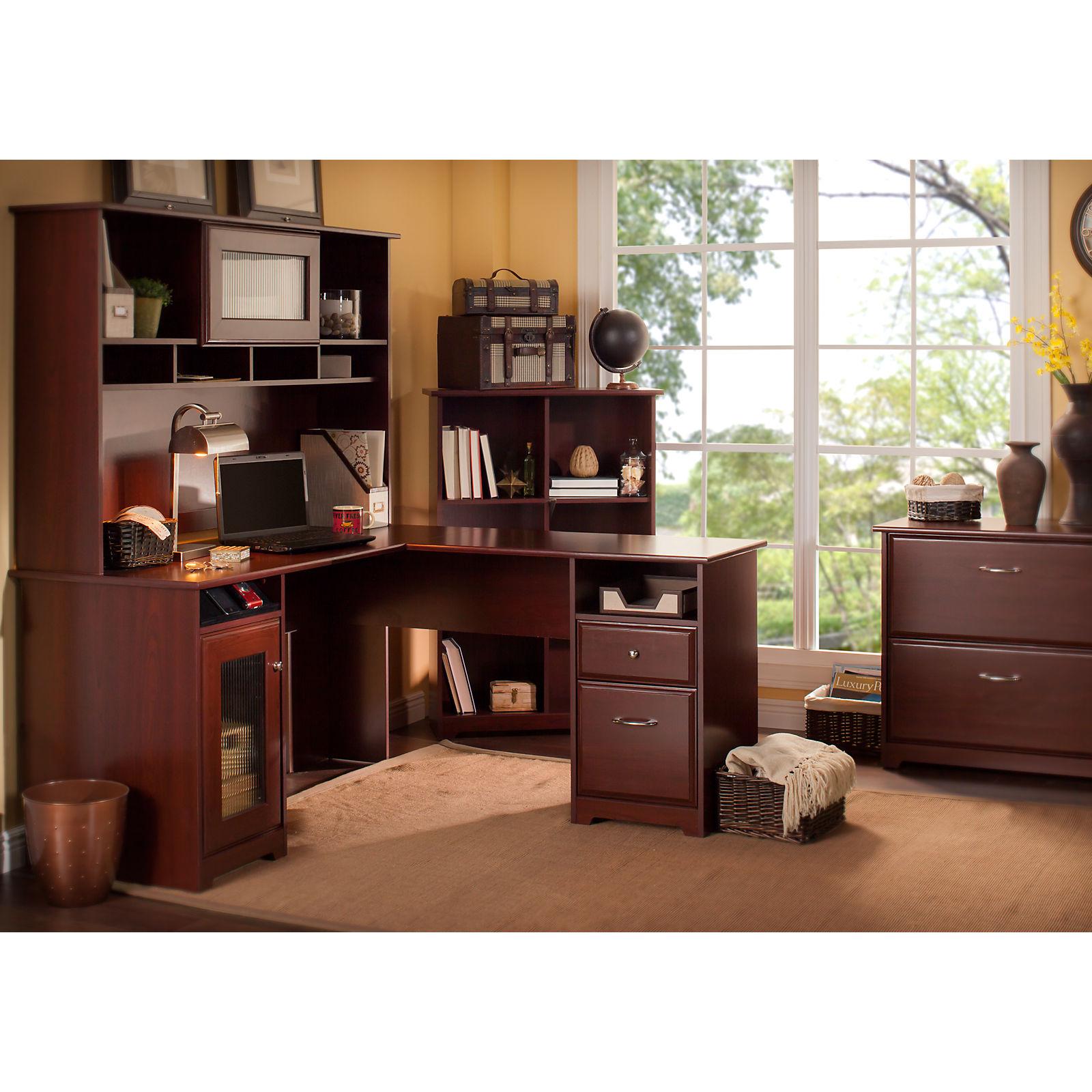 BUSH FURNITURE Bush Furniture Cabot LDesk with Hutch/Bookcase/Lateral File, Harvest Cherry