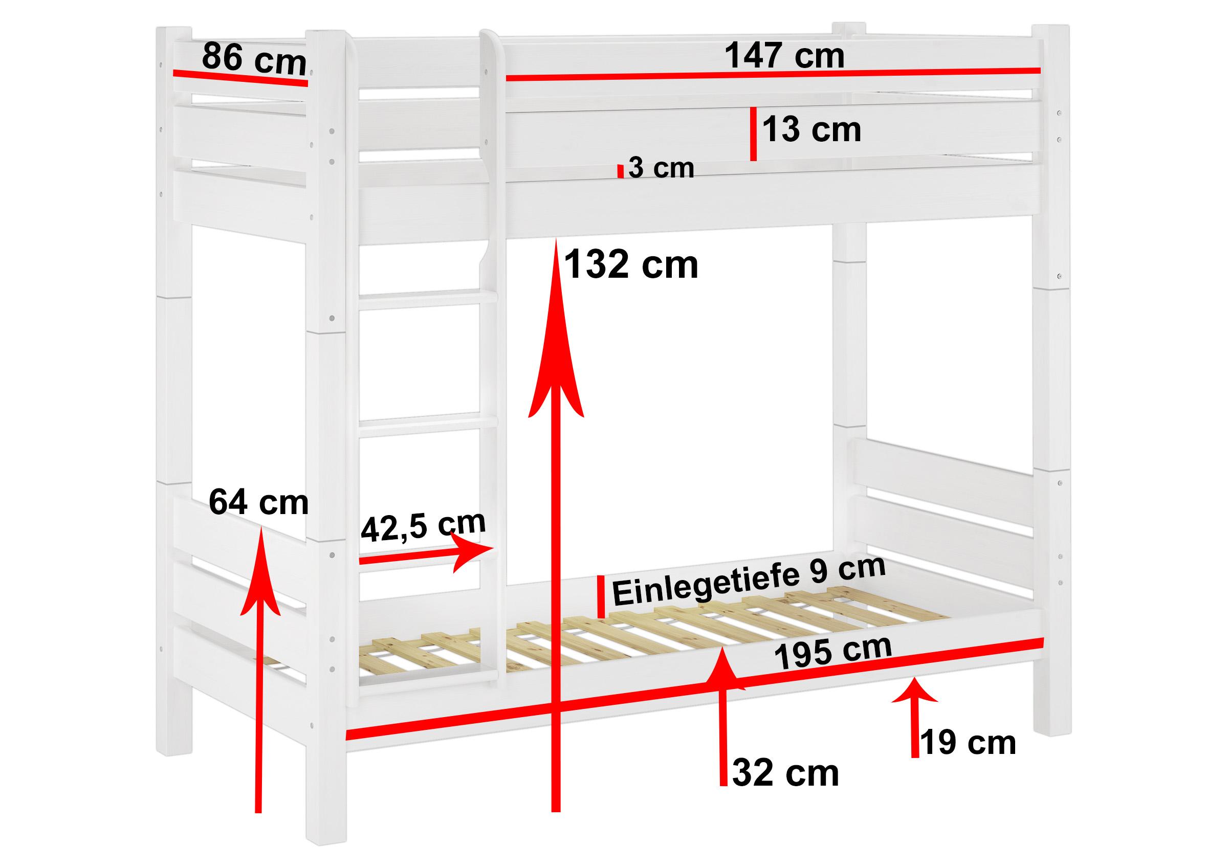 Erst-Holz® Etagenbett Extra stabil 90x200 cm weiß, Nische 100 cm