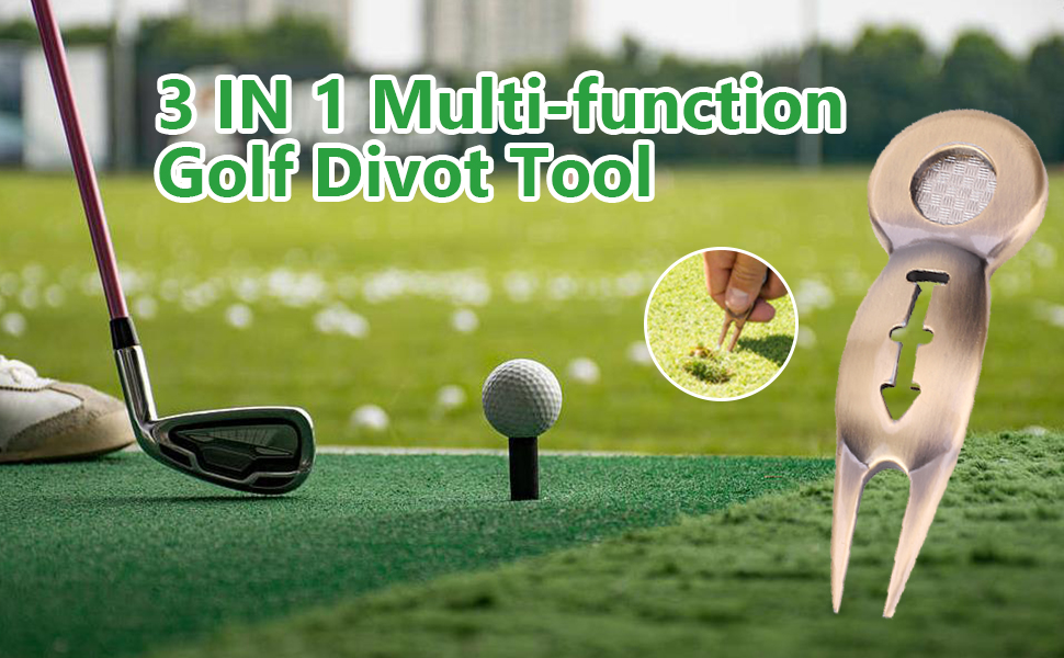 Golf Divot Tool, 3 IN 1 Multifunction Golf Divot Repair Pitch Fork