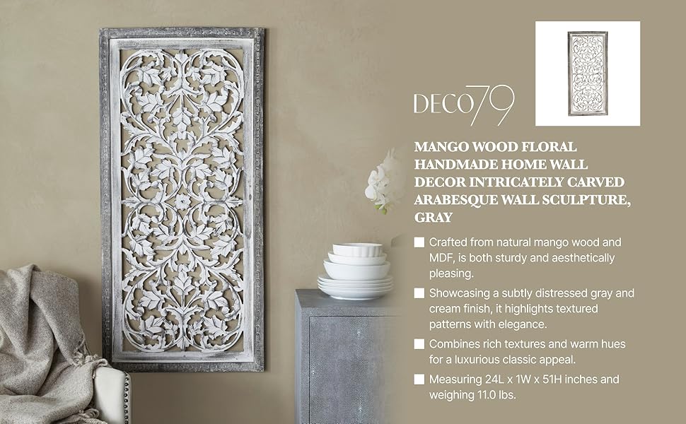 Deco 79 Mango Wood Floral Handmade Intricately Carved