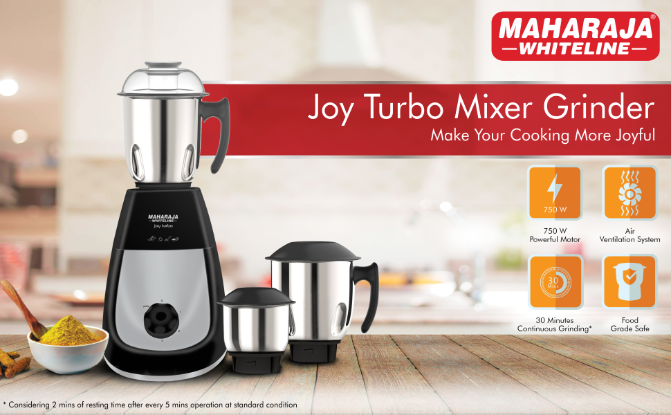 Buy Maharaja Whiteline Joy Turbo Mixer Grinder, 750W, 3 Jars (Black