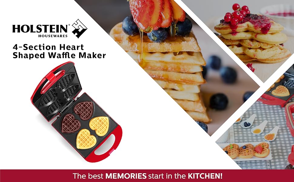 Holstein Housewares NonStick Heart Waffle Maker, Mint