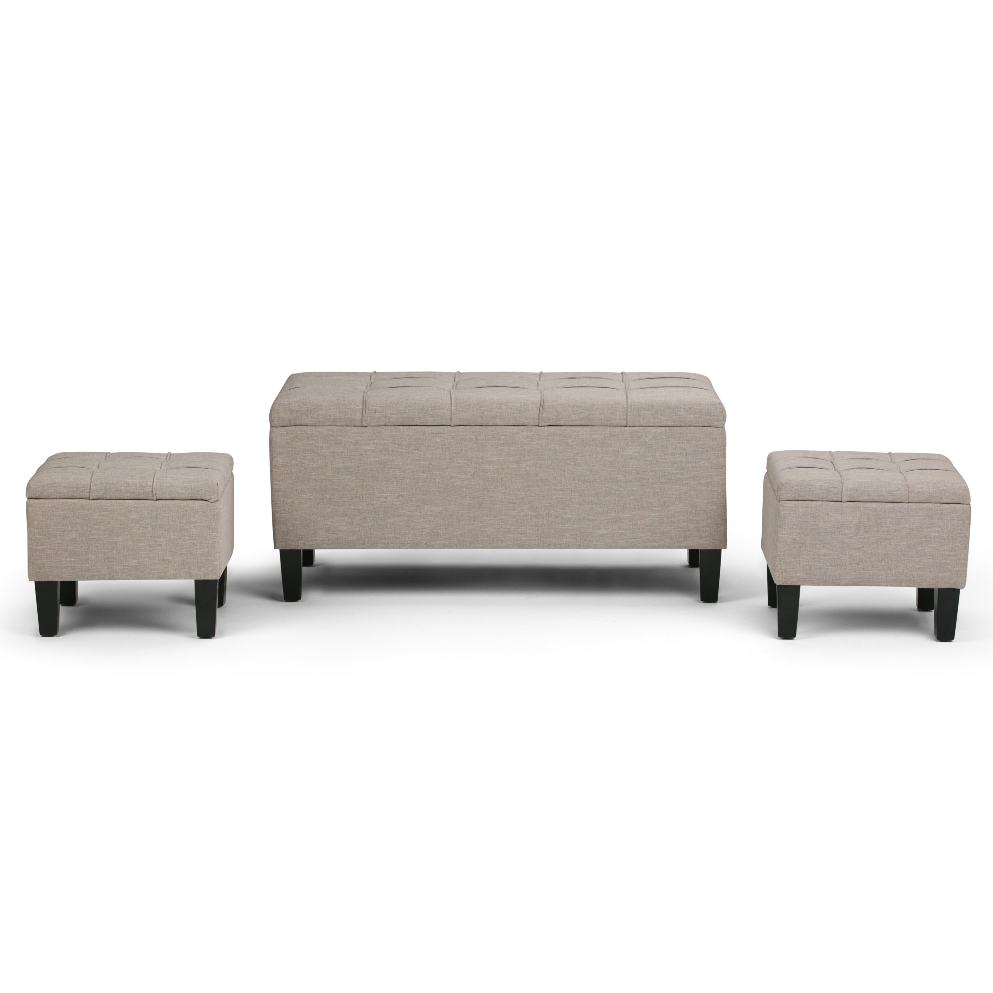 Simpli Home Dover 3Piece PU Leather Rectangular Storage Ottomans, Espresso Brown
