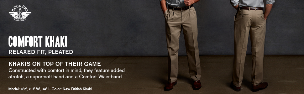 Dockers Men S Relaxed Fit Comfort Khaki Pleated Pants D4 At Amazon