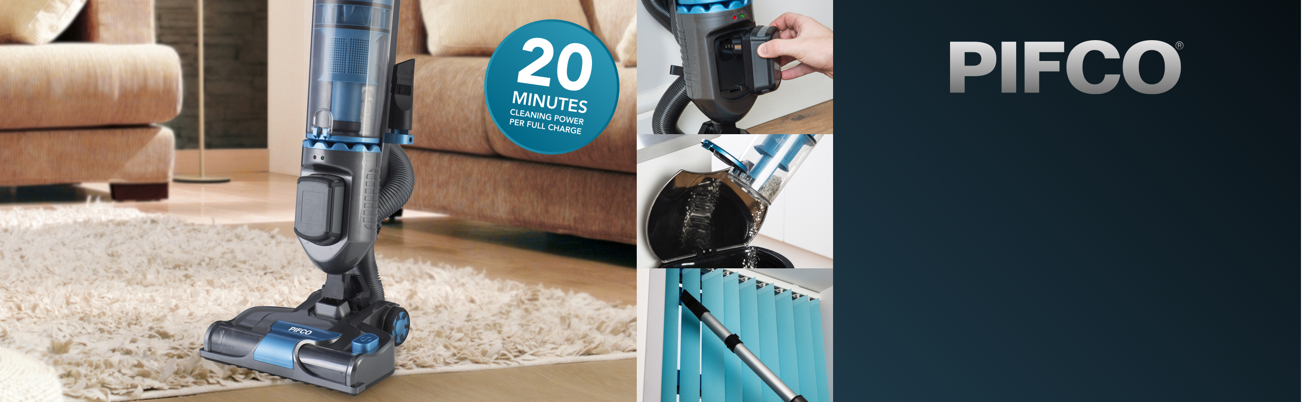 Pifco 22.2 V Bagless Upright Cordless Rechargeable Vacuum Cleaner