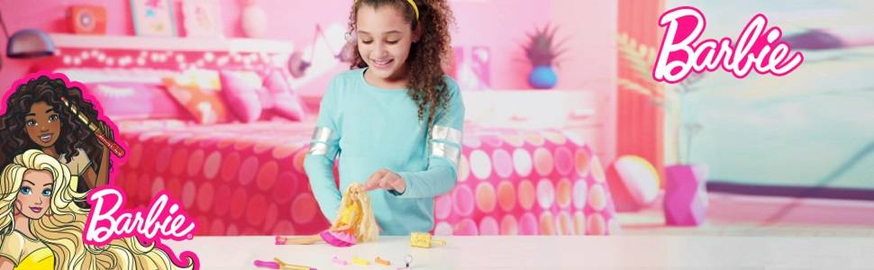Barbie- Ricci Perfetti, Bambola Bionda con Capelli Lunghi da Pettinare con Pettine, Bigodini