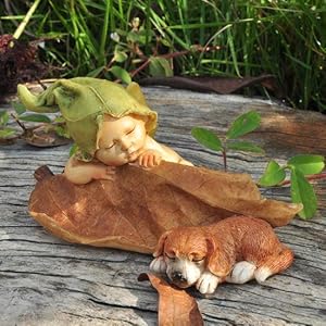 Top Collection 4135 Sleeping miniature fairy garden baby with puppy