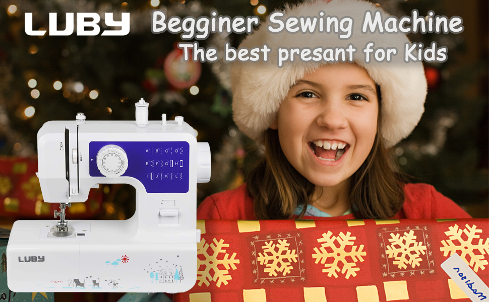 Luby Sewing Machine with 12 Builtin Stitches & Free Arm, Portable
