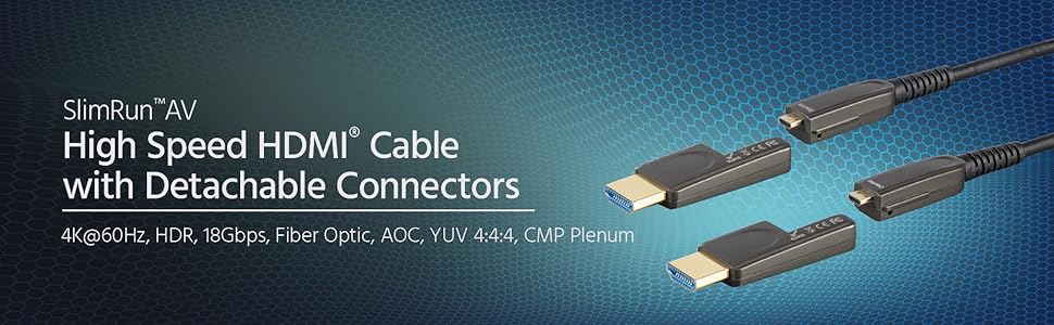 Monoprice SlimRun AV HDR High Speed HDMI Cable with Detachable Connectors - 4K @ 60Hz, HDR, 18Gbps