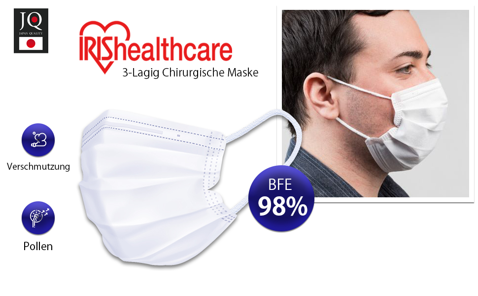 3-lagige chirurgische Maske Typ II mit Nasenclip von Iris Healthcare