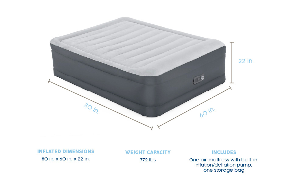 SleepLux Queen Air Mattress Supersoft Snugable Top, Extra