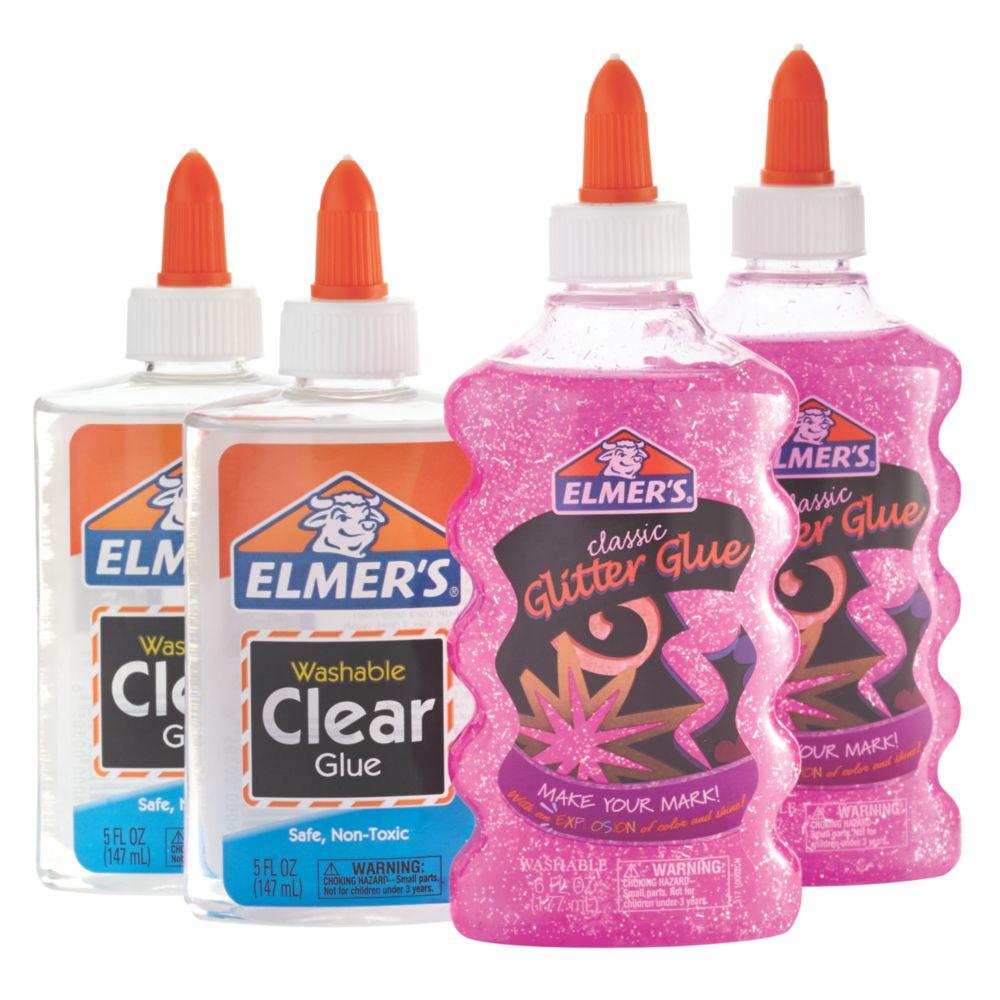 Elmer's Slime Starter Kit, Clear School Glue and Pink Glitter Glue, 4 Count Office