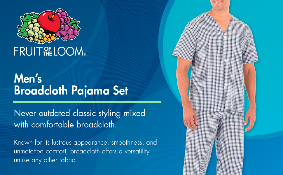 Fruit of the Loom Men's Broadcloth Short Sleeve Top and Long Pants