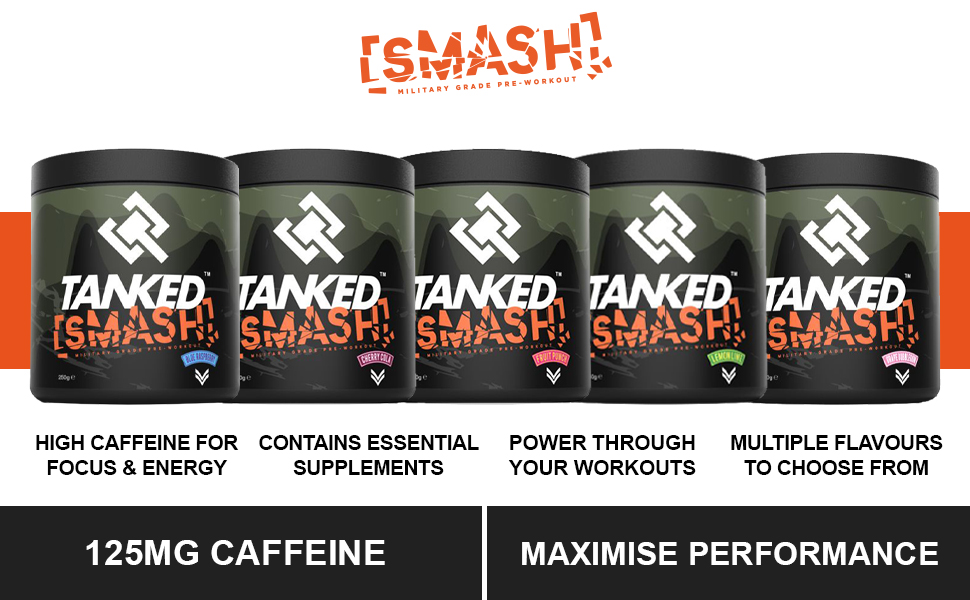 Tanked Smash Pre Workout Powder 250g Improve Focus Intensity Levels Blue Raspberry Tanked Amazon Co Uk Health Personal Care