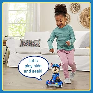 Kid runs after Chase. Chase says: Let’s play hide and seek!