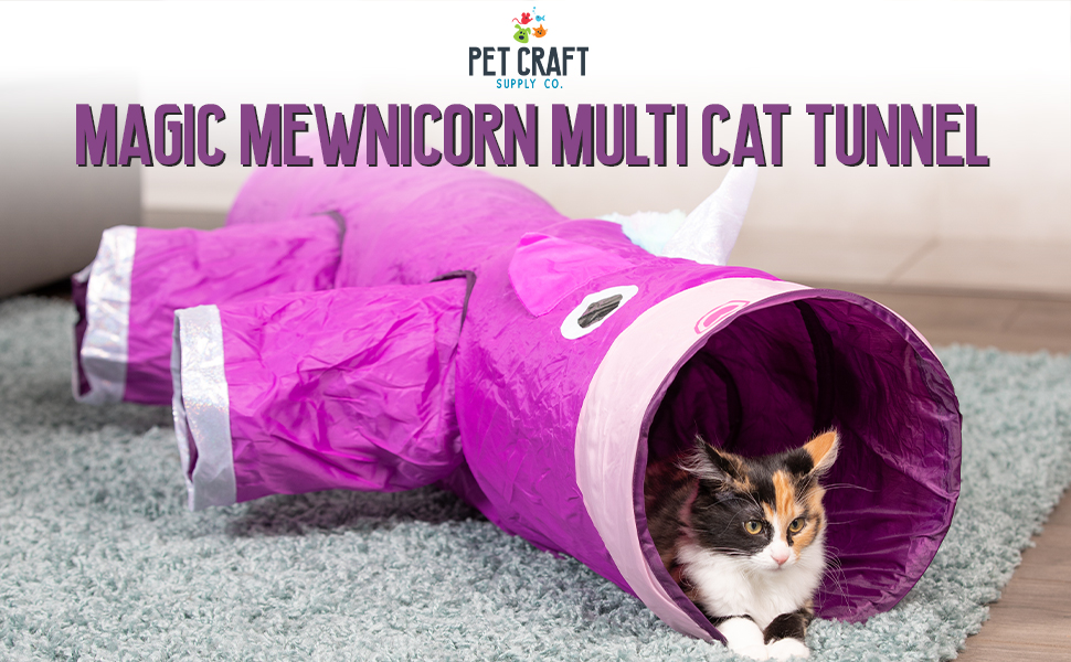 Pet Craft Supply Magic Mewnicorn Multi Cat Tunnel Boredom Relief Toys with Crinkle Feather for Cats