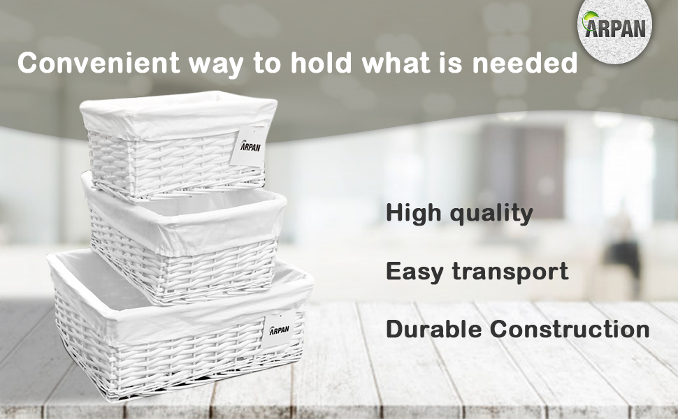 Arpan Set Of 3 White Wicker Gift Hamper Storage Basket With White Cloth