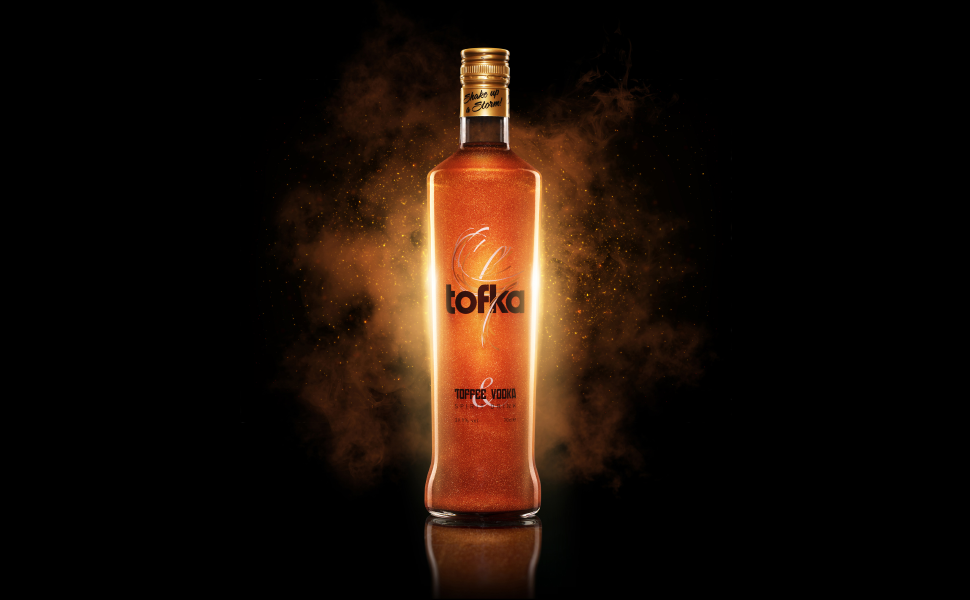 TOFKA Toffee Vodka with Golden Glitter Shimmer Effect, Perfect for