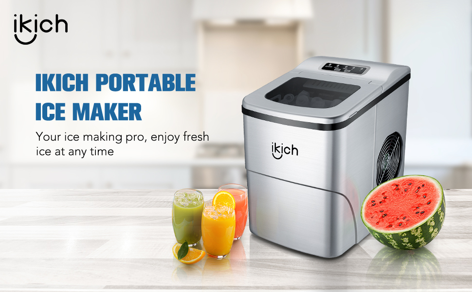 fozdoo IKICH Ice Maker Machine Counter Top Home, Ice Cubes Ready in 6