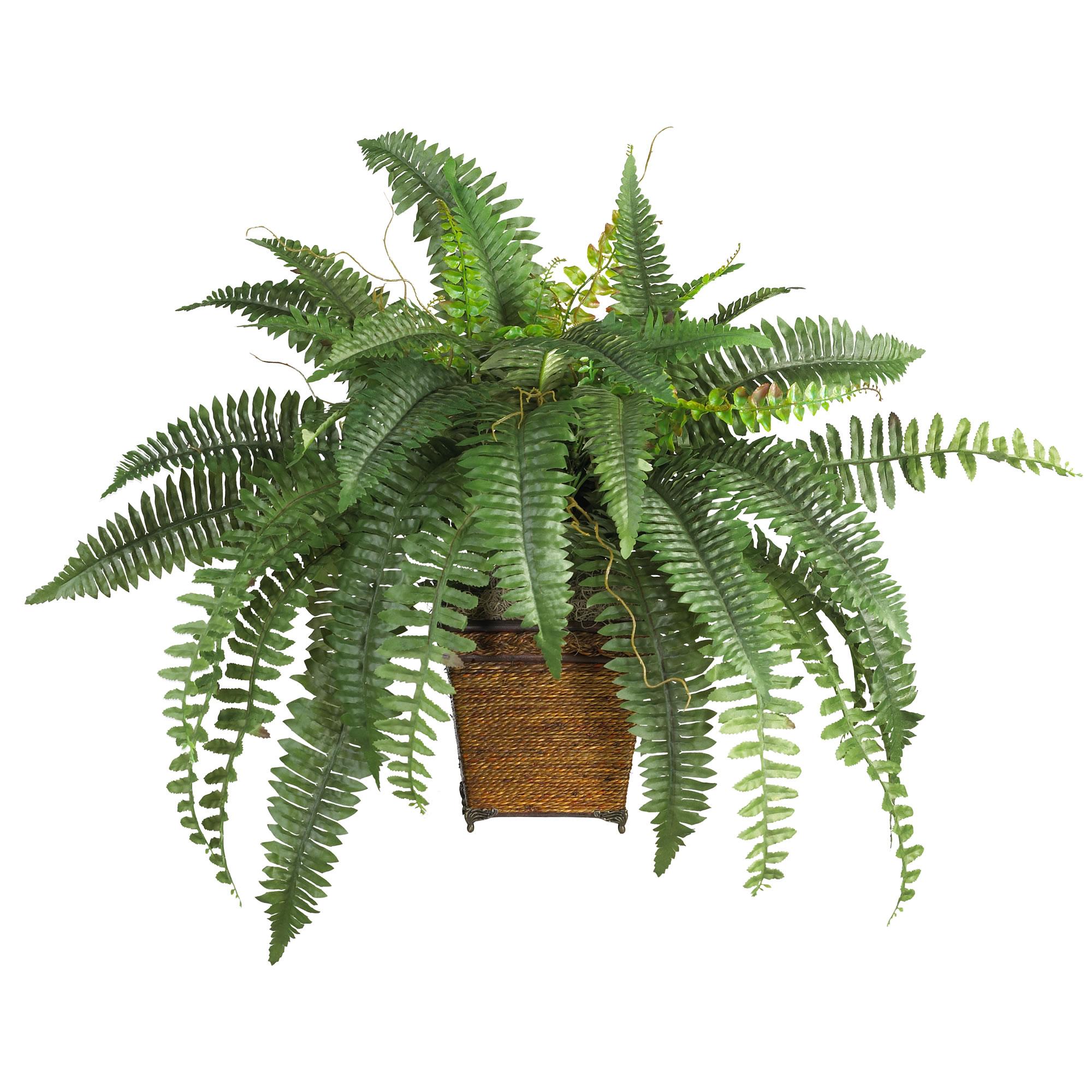 Nearly Natural 6549 Boston Fern with Wicker Decorative Silk
