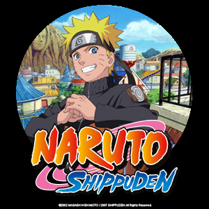 Naruto Uzumaki image from show with logo in the foreground