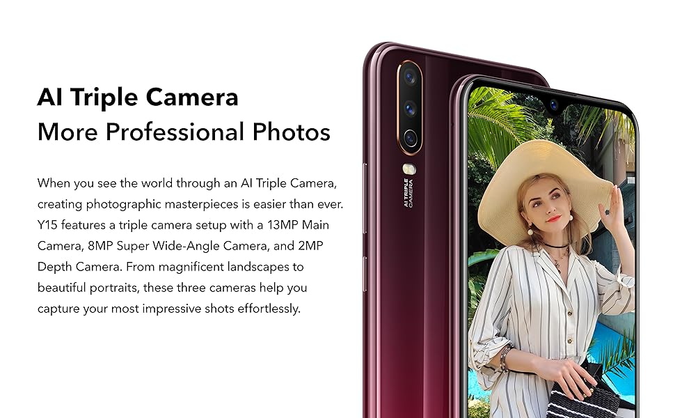 VIVO Y15 64GB SIMフリー Android スマホ vivo Y15 Dual SIM Smartphone, 4GB RAM 64GB 4G LTE - Blue