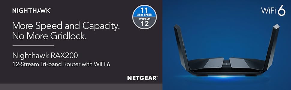 NETGEAR Nighthawk WiFi 6 Router (Rax200) 12-Stream Gigabit