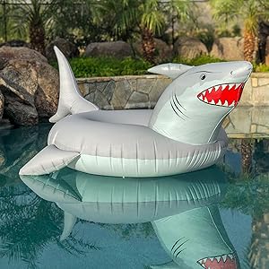 gofloats great white shark party tube inflatable raft rapid valve floatie pool toy swimming kids fun