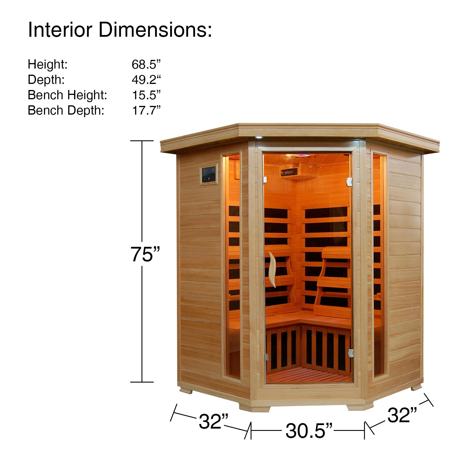 3Person Hemlock Corner Infrared Sauna w/ 7 Carbon Heaters