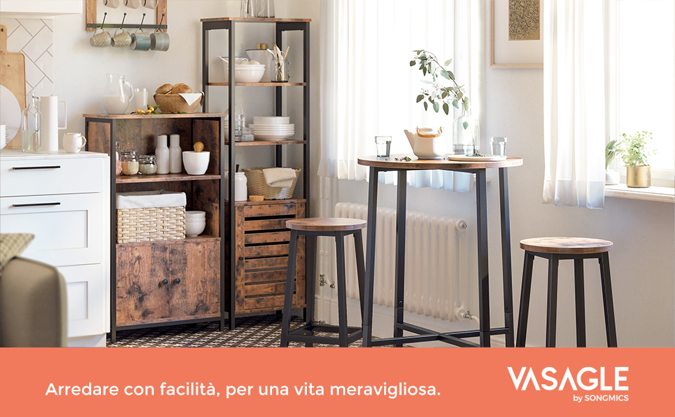 VASAGLE Set Di 2 Sgabelli Alti, Sgabelli Da Bar, Sgabelli Cucina, Telaio In Acciaio Resistente, Altezza 65 Cm, Assemblaggio Facile, Stile Industriale, Marrone Vintage E Nero Da SONGMICS 12 1