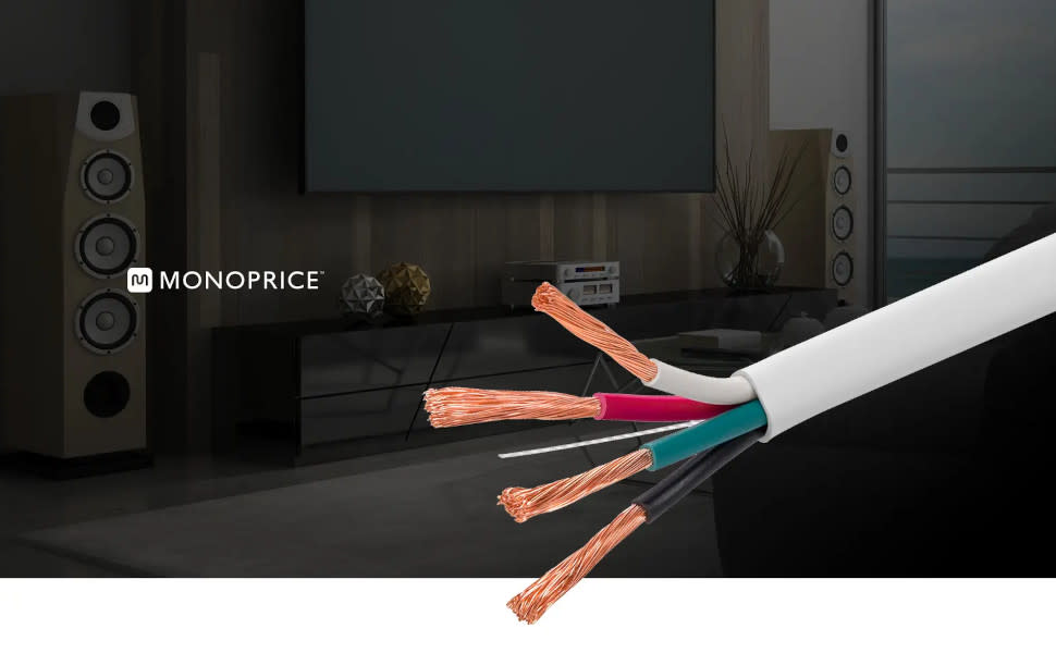 Monoprice Speaker Wire CL3 inWall Rated, 4Conductor, Color Coded, 12AWG, 250