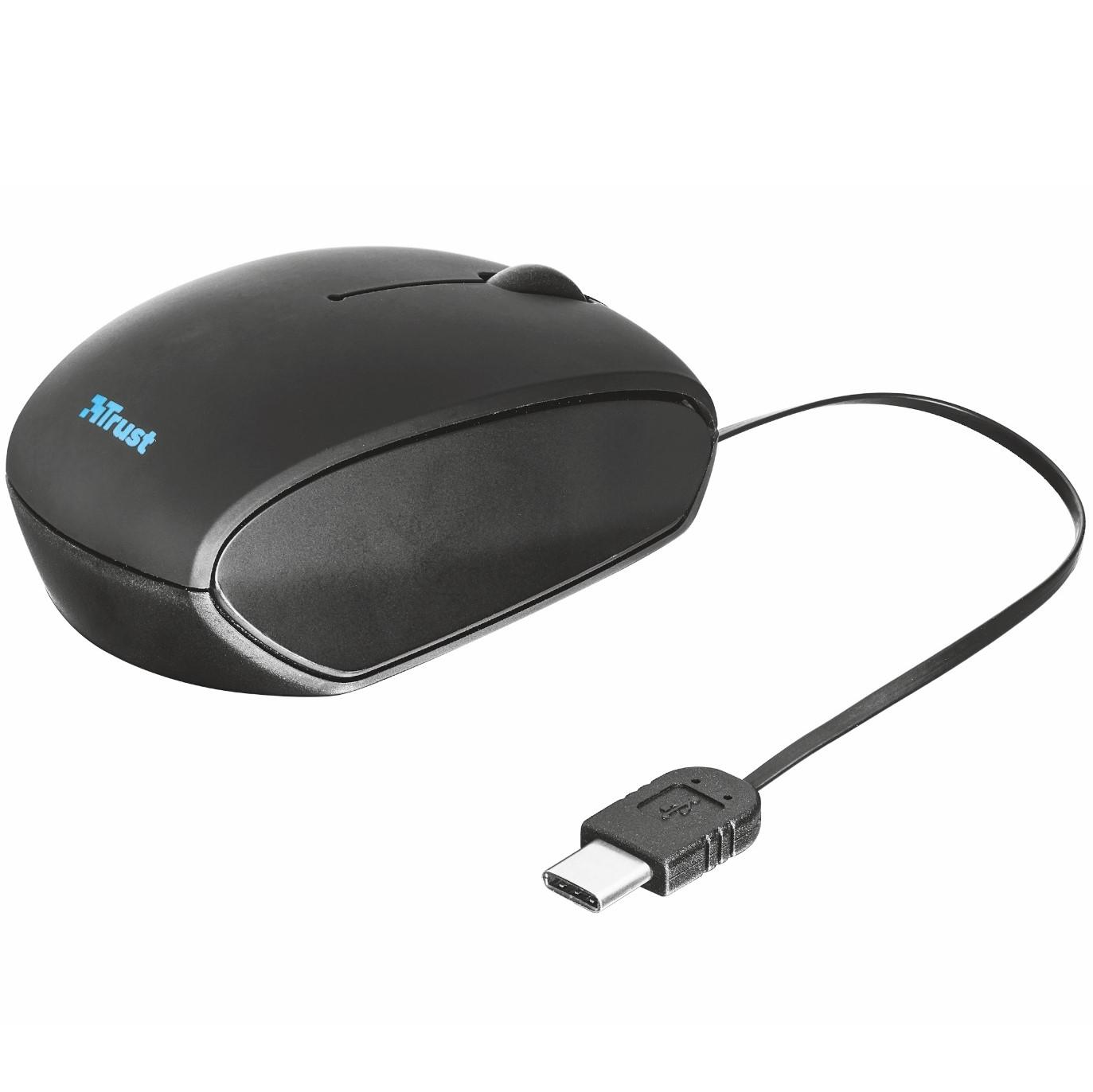 Trust 209689 USB Type C Retractable Mini Mouse, 1000 DPI, Black Amazon
