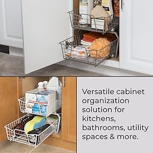 cabinet, organizer, pull out, kitchen, bathroom, laundry, two, tier, wire, basket, closetmaid