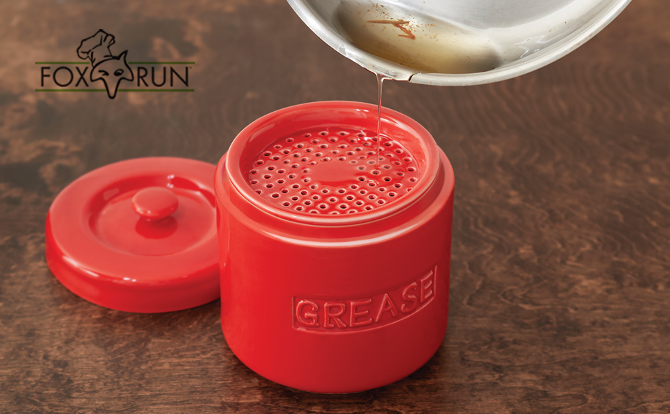 Fox Run 6238 Porcelain Grease Container, White Food Savers