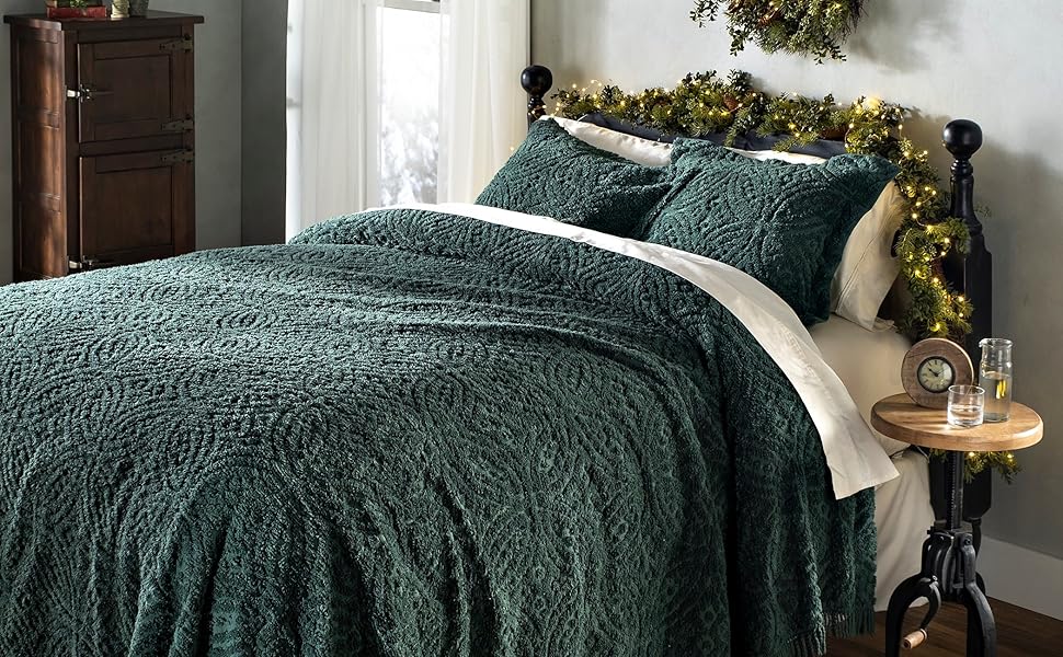 Plow & Hearth Tufted Chenille Cotton King Bedspread, Eggplant Amazon