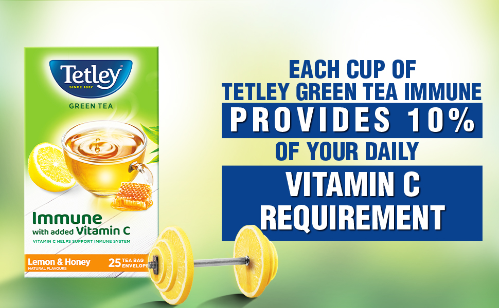 Tetley Green Tea Immune with added Vitamin C, Lemon and Honey, 100 Tea