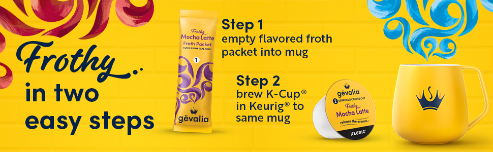 Gevalia Frothy 2-Step Vanilla Latte Espresso K-Cup Coffee Pods & Froth Packets Kit, 6 Count (Pack of 6)