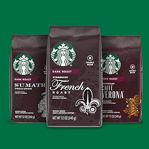 Starbucks Dark Roast Whole Bean Variety Pack - French Roast, Sumatra & Caffè Verona