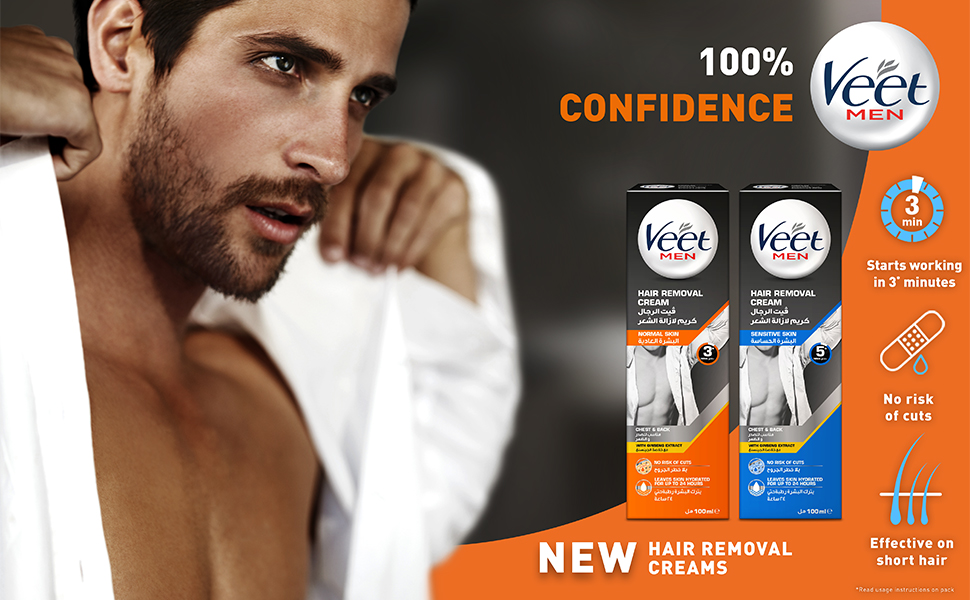 Veet For Men, Hair Removal Cream With Ginseng Extract For Chest And Back, Sensitive Skin, 100Ml