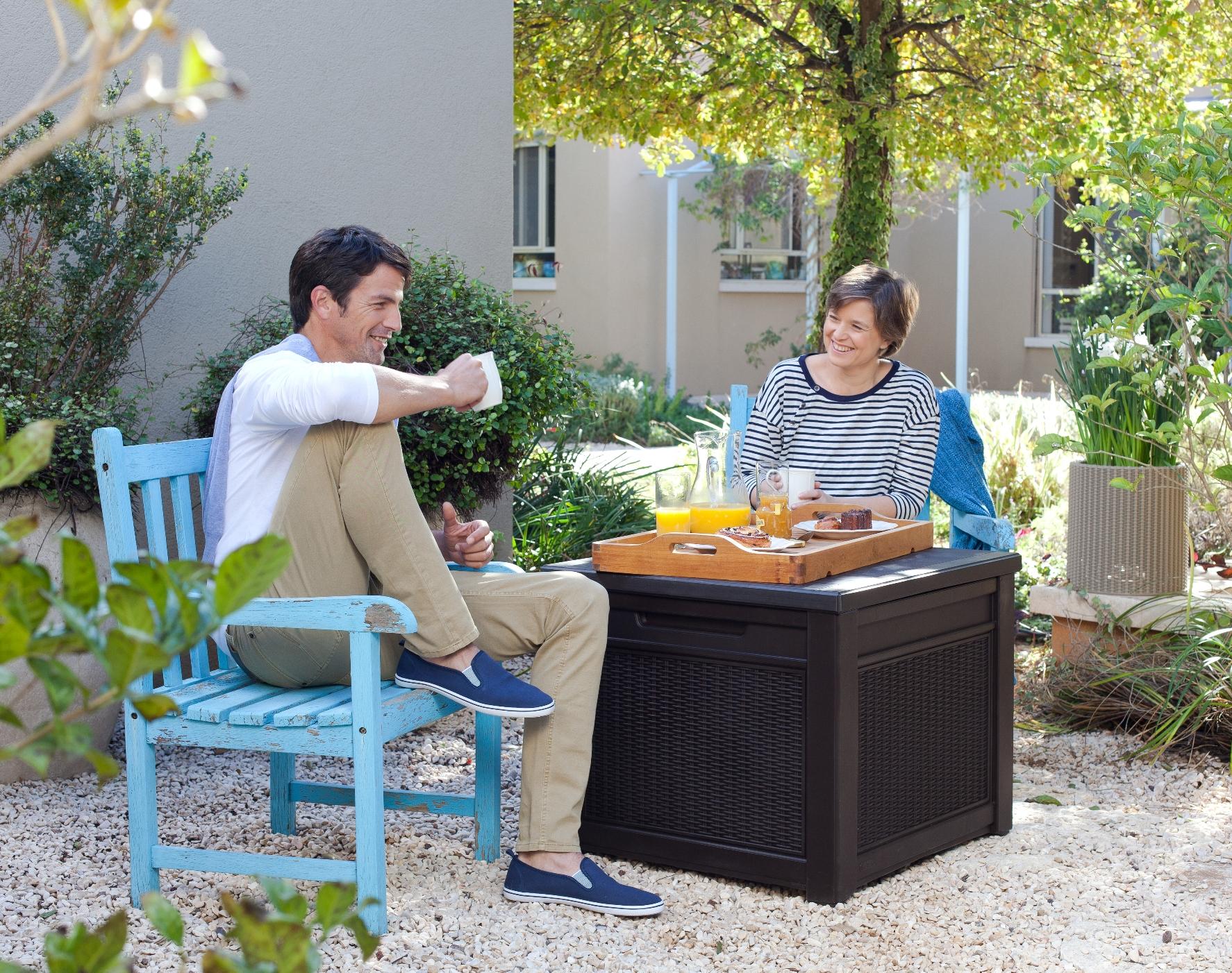 Keter 55 Gallon Outdoor Rattan Style Storage Cube Patio