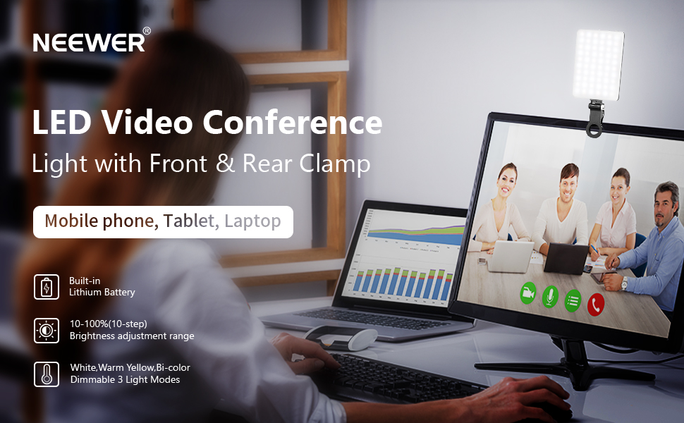 Neewer LED Video Conference Light Kit with Clip & Phone Holder for