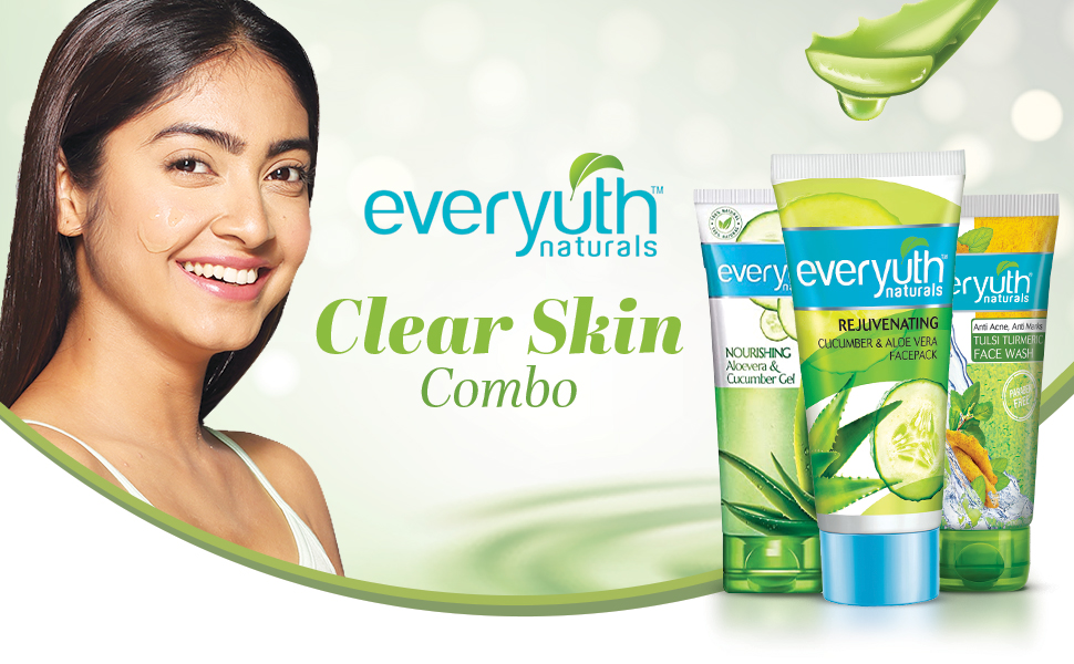 Everyuth Naturals Clear Skin Combo, with Tulsi Turmeric Face Wash, Aloevera & Cucumber Gel