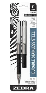 zebra pen, stainless steel ballpoint pen closeup, refillable, available in multiple point sizes